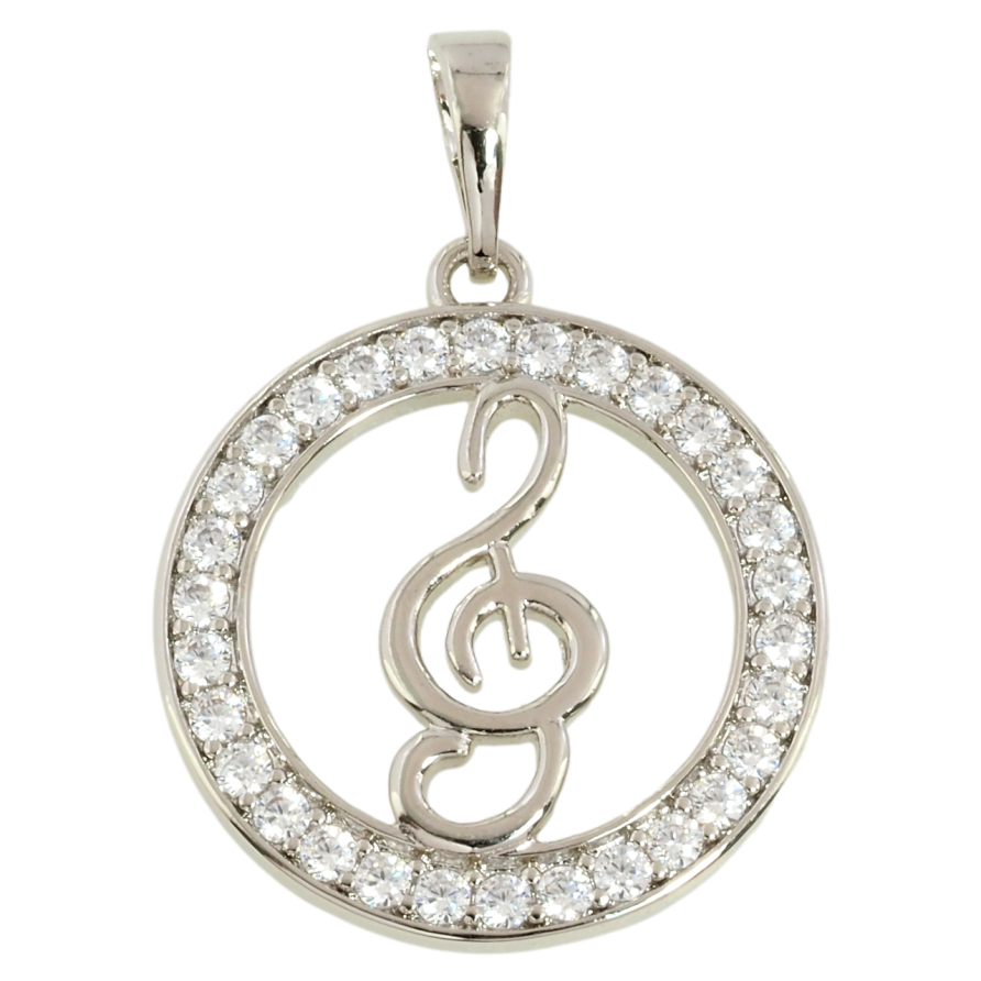 Кулон Xuping Родий Скрипичный ключ в колечке циркония для цепочки до 6мм фото №1