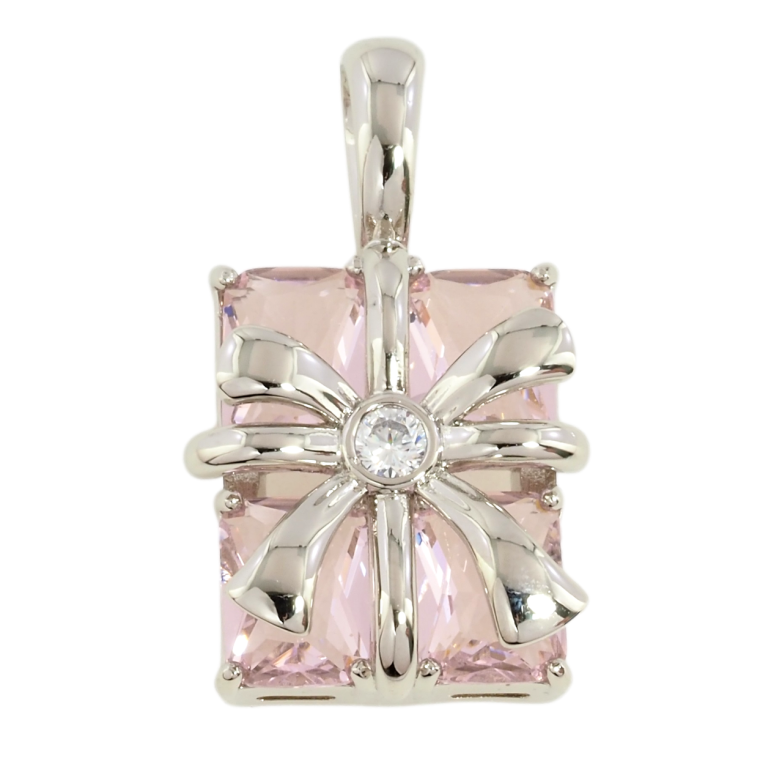 Кулон Xuping Родий Розовый фианит с бантом для цепочки до 7мм фото №1