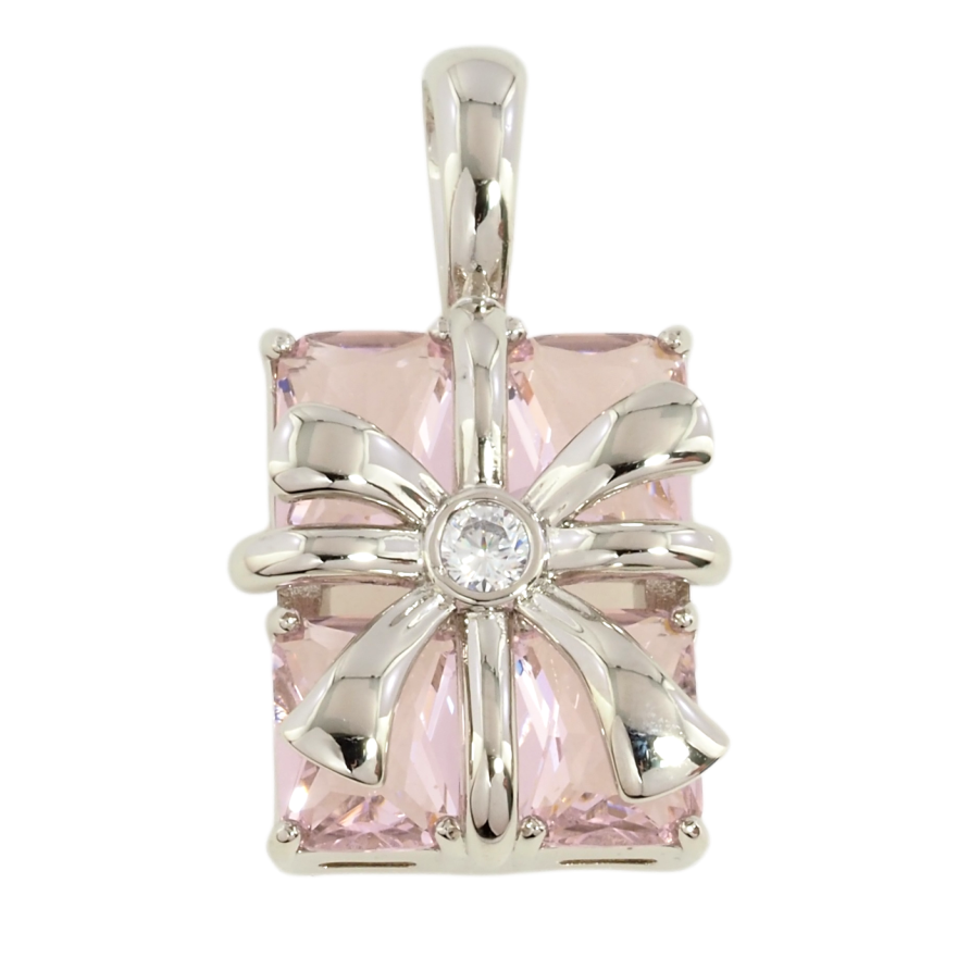 Кулон Xuping Родий Розовый фианит с бантом для цепочки до 7мм фото №1