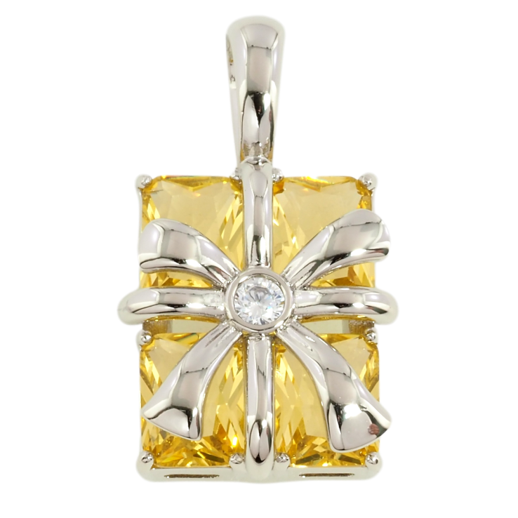 Кулон Xuping Родий Желтый фианит с бантом для цепочки до 7мм фото №3