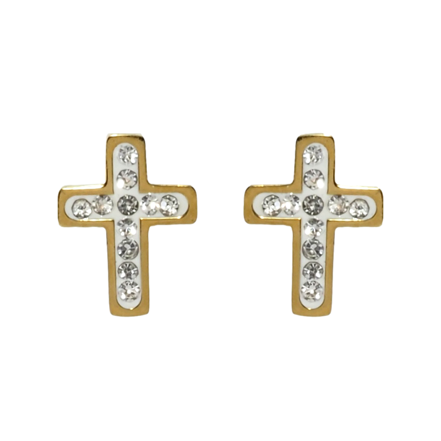 Сережки Xuping TTM Stainless Steel колір 14K пусети Хрестики з цирконієм фото №1