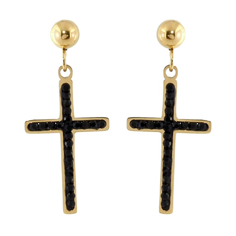 Сережки Xuping TTM Stainless Steel колір 14K пусети Підвіски хрестики з чорним цирконієм фото №1