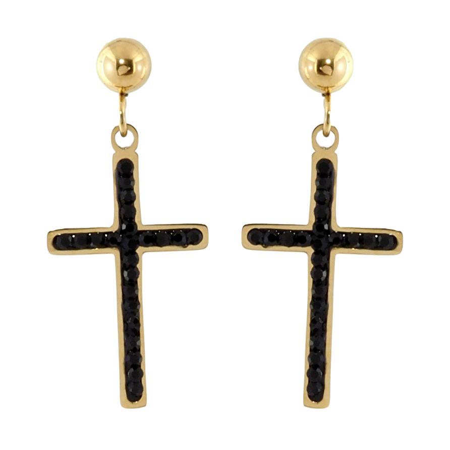 Серьги Xuping TTM Stainless Steel цвет 14K пусеты Подвески крестики с черным цирконием фото №1