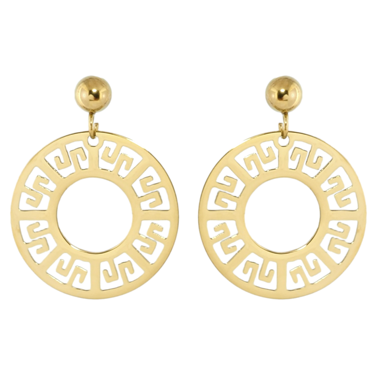 Сережки Xuping TTM Stainless Steel колір 14K пусети Круглі різьблені підвіски фото №7