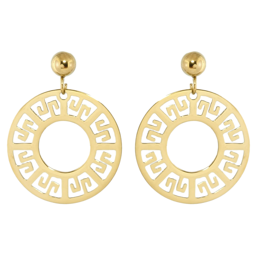 Серьги Xuping TTM Stainless Steel цвет 14K пусеты Круглые резные подвески фото №1 Серьги Xuping TTM Stainless Steel цвет 14K пусеты Круглые резные подвески фото №1