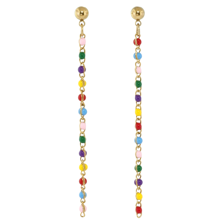 Сережки Xuping TTM Stainless Steel колір 14K пусети Декоративні підвіски з різнокольоровими намистинами фото №10