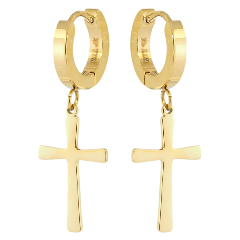 Сережки Xuping TTM Stainless Steel колір 14K підвіски на колечках Хрестики фото №1