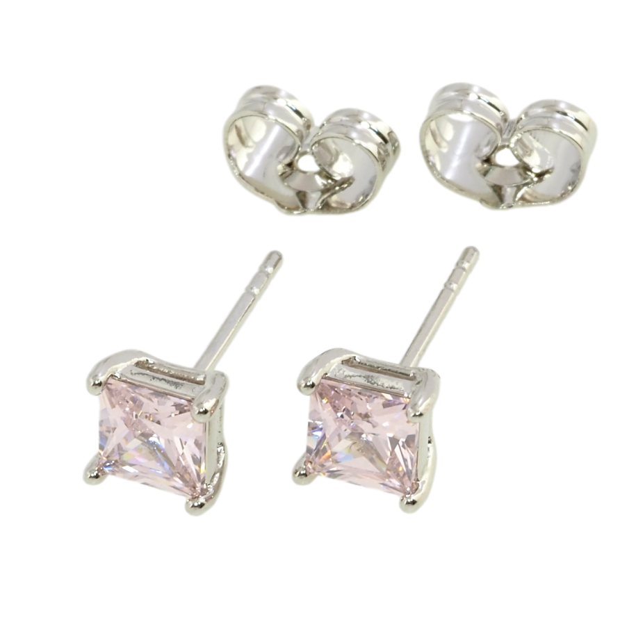 Серьги Xuping Родий пусеты Розовые фианиты 5х5мм фото №1