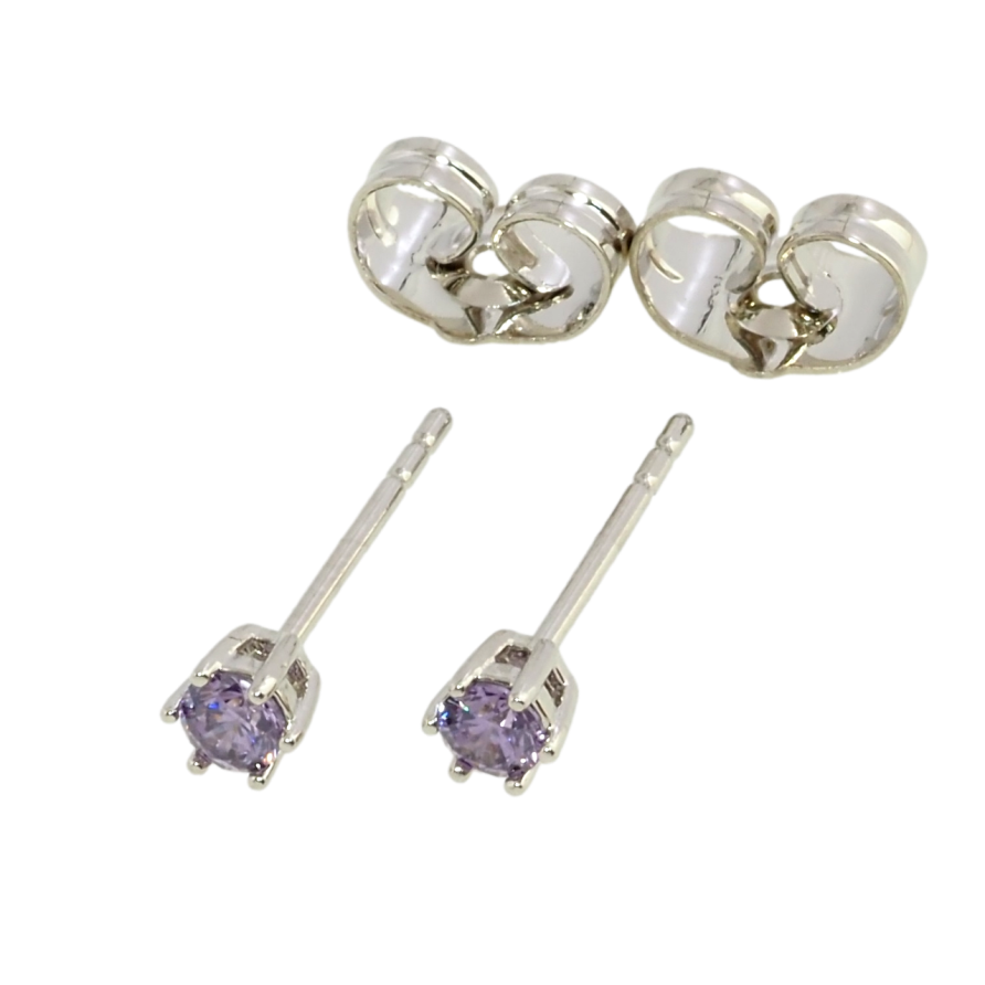 Серьги Xuping Родий пусеты Сиреневые фианиты ø 3мм фото №1 Серьги Xuping Родий пусеты Сиреневые фианиты ø 3мм фото №1