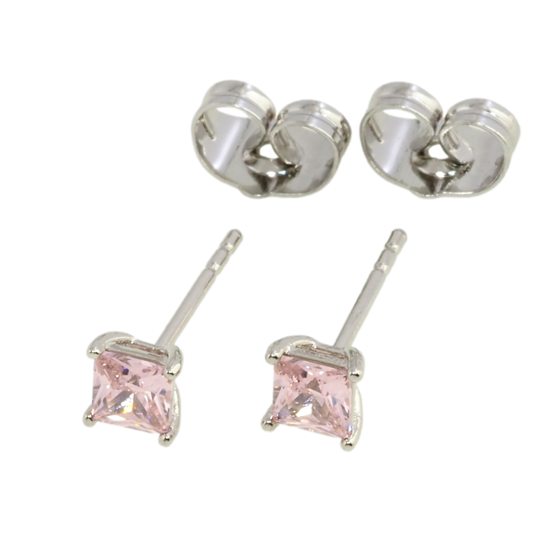 Сережки Xuping Родій пусети Рожеві фіаніти 4х4мм фото №1