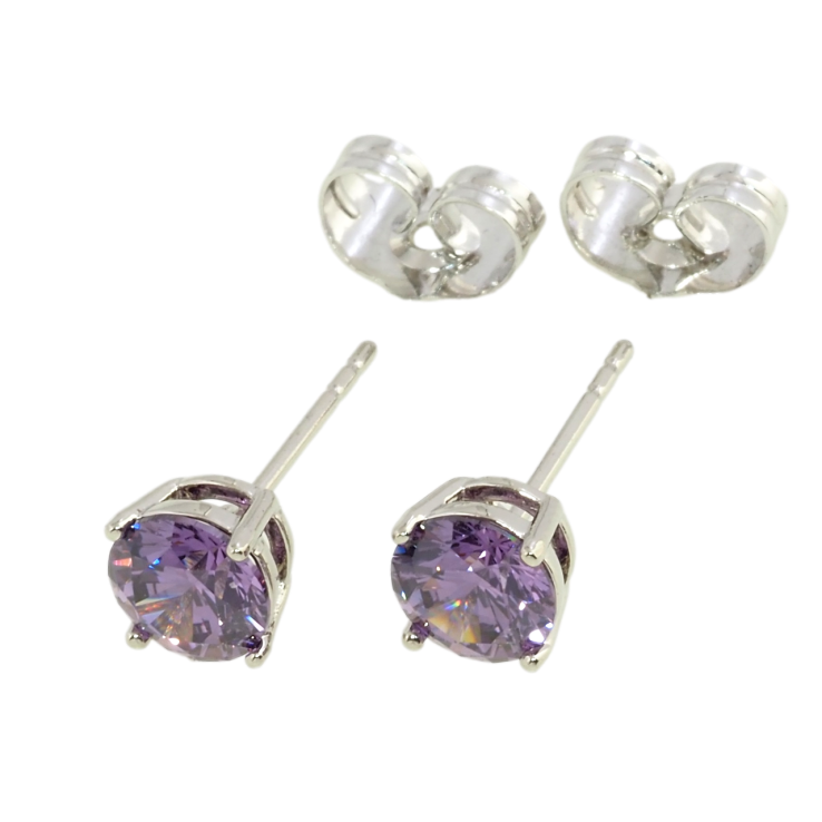 Серьги Xuping Родий пусеты Сиреневые фианиты в 4-х крапановой оправе ø 6мм фото №11