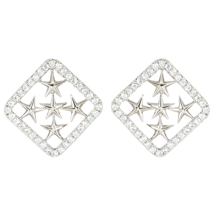Серьги Xuping Родий пусеты Звездный узор в обрамлении циркония фото №2