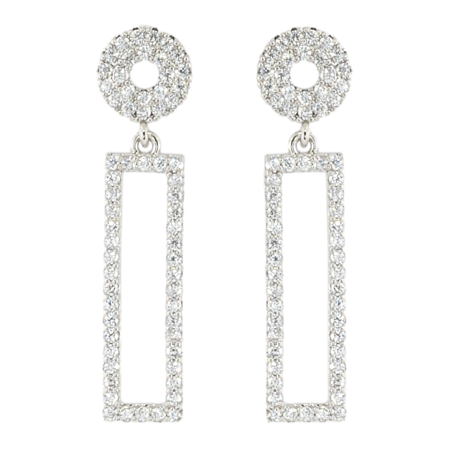 Серьги Xuping Родий пусеты Прямоугольные подвески на колечке циркония фото №1