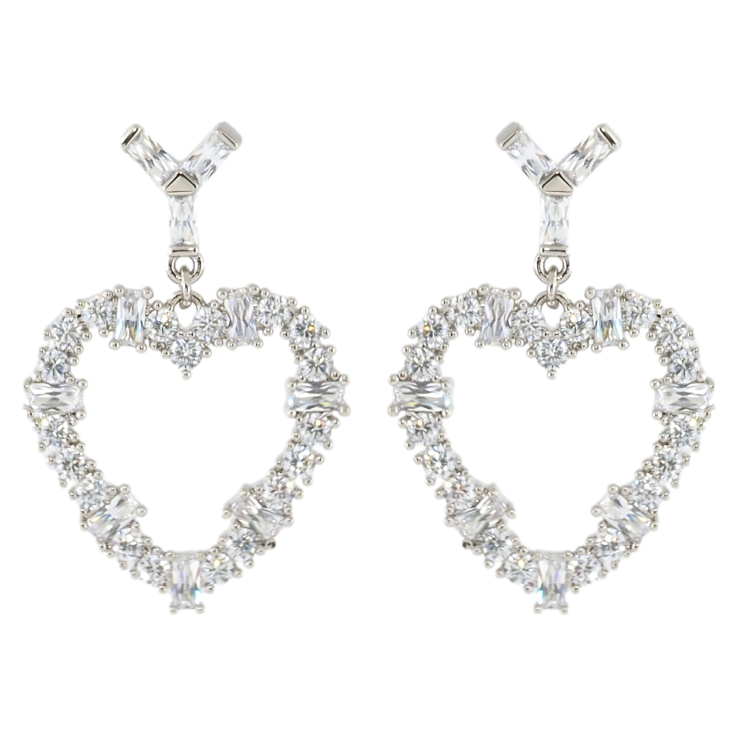 Серьги Xuping Родий пусеты Кристальные сердечки фото №22