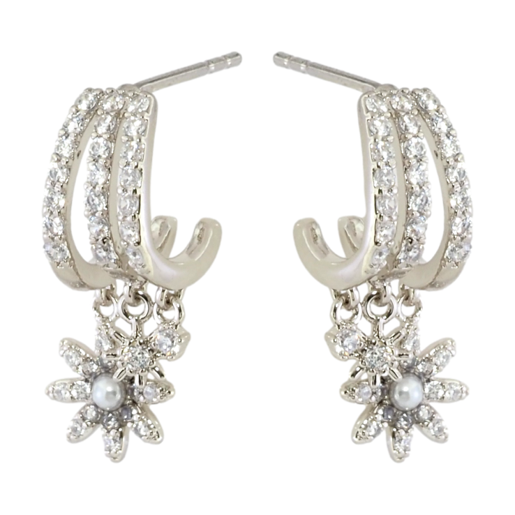 Серьги Xuping Родий пусеты Дуги с цветочными подвесками фото №6