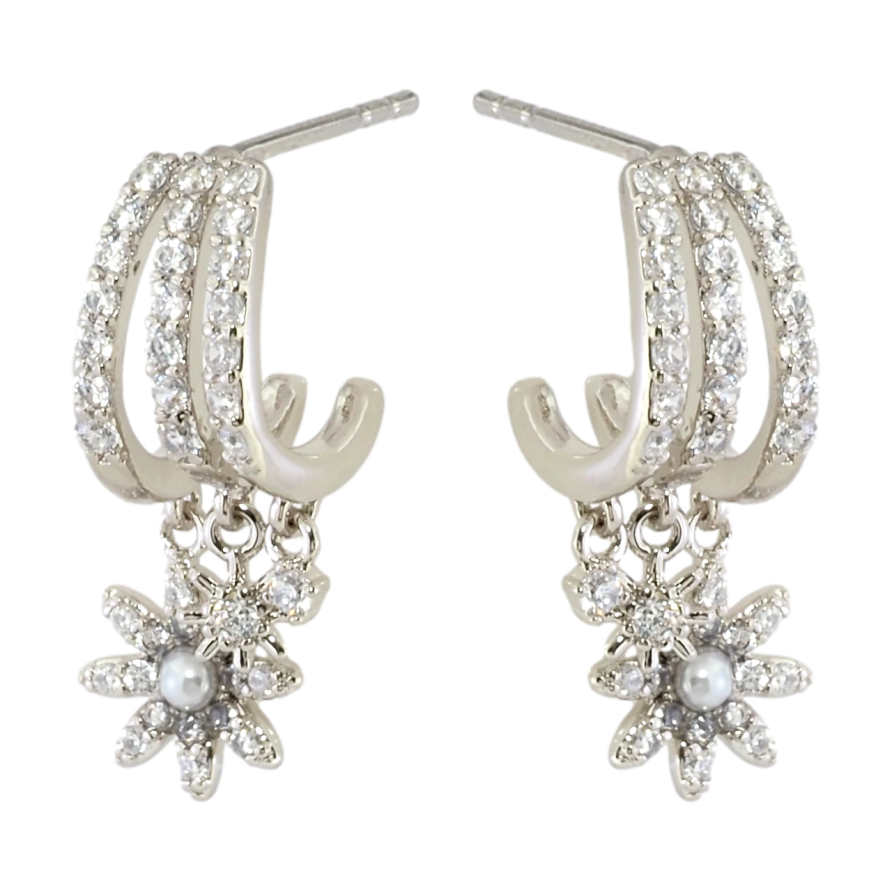 Серьги Xuping Родий пусеты Дуги с цветочными подвесками фото №1 Серьги Xuping Родий пусеты Дуги с цветочными подвесками фото №1