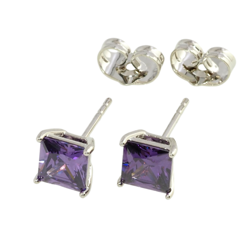 Серьги Xuping Родий пусеты Сиреневые фианиты 6х6мм фото №1