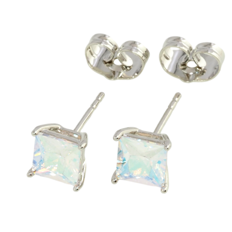 Серьги Xuping Родий пусеты Радужные фианиты 6х6мм фото №1