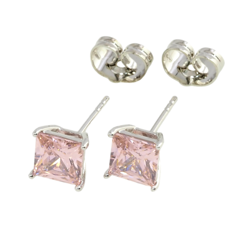 Серьги Xuping Родий пусеты Розовые фианиты 6х6мм фото №1