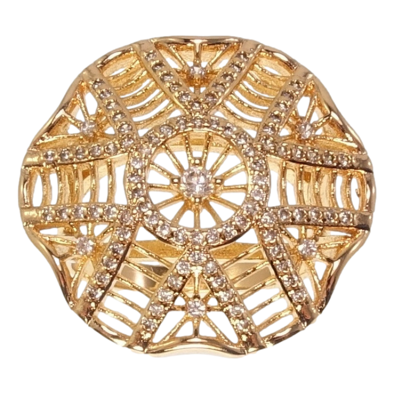 Кольцо Xuping Позолота 18K Крупный Резной Купол с Инкрустацией Цирконий Волнистый Край фото №1 Кольцо Xuping Позолота 18K Крупный Резной Купол с Инкрустацией Цирконий Волнистый Край фото №1