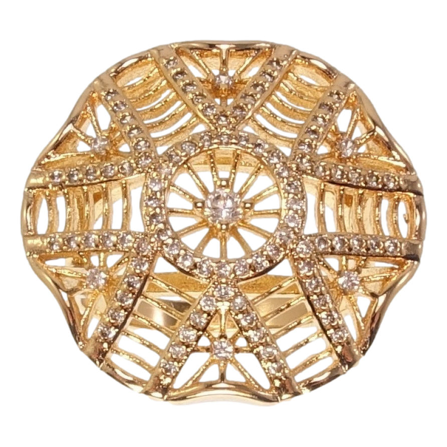 Кольцо Xuping Позолота 18K Крупный Резной Купол с Инкрустацией Цирконий Волнистый Край фото №1 Кольцо Xuping Позолота 18K Крупный Резной Купол с Инкрустацией Цирконий Волнистый Край фото №1