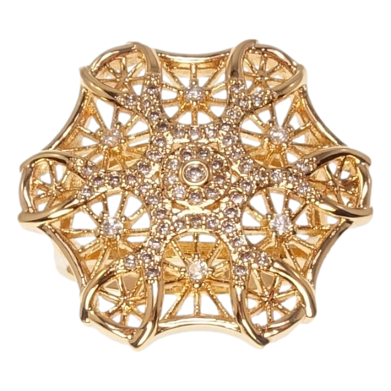 Кольцо Xuping Позолота 18K Крупный Фигурный Купол с Узором Солнышки фото №1 Кольцо Xuping Позолота 18K Крупный Фигурный Купол с Узором Солнышки фото №1