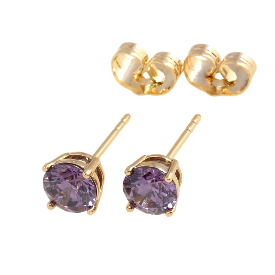 Сережки Xuping Позолота 18K пусети Бузкові фіаніти в 4-х крапановій оправі ø 6мм фото №1 Сережки Xuping Позолота 18K пусети Бузкові фіаніти в 4-х крапановій оправі ø 6мм фото №1