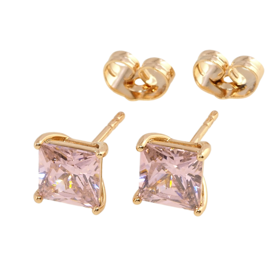 Сережки Xuping Позолота 18K пусети Рожеві фіаніти в 4-х крапановій оправі 7х7мм фото №1 Сережки Xuping Позолота 18K пусети Рожеві фіаніти в 4-х крапановій оправі 7х7мм фото №1
