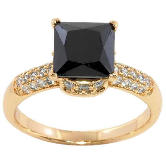 Кольцо Xuping Позолота 18K Черный фианит на шинке с цирконием фото №1