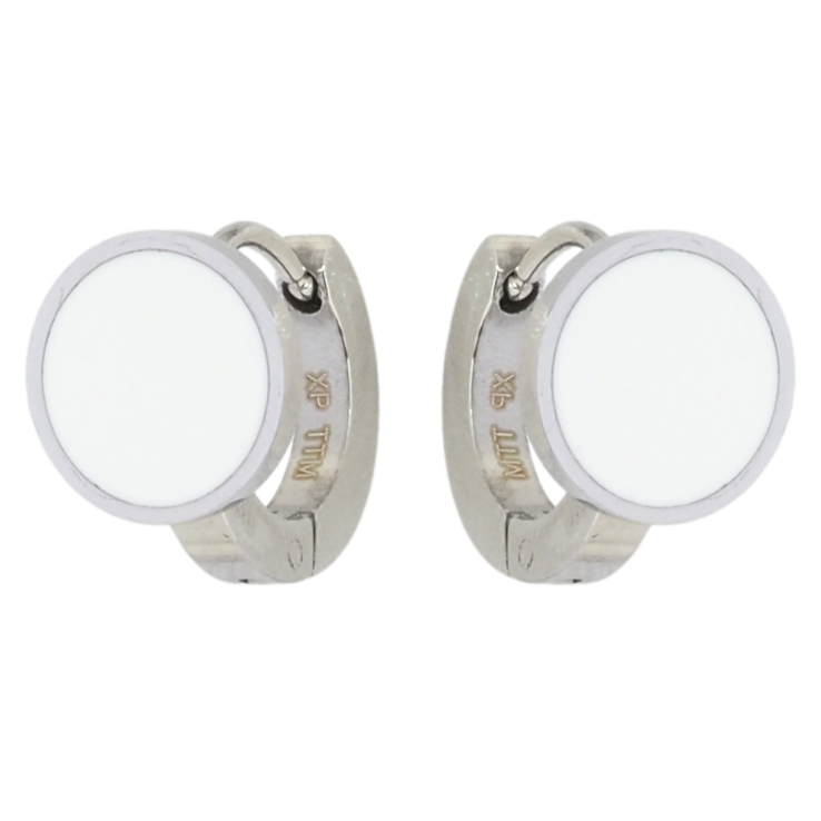 Серьги Xuping TTM Stainless Steel цвет Родий колечки Круги с белой эмалью фото №15