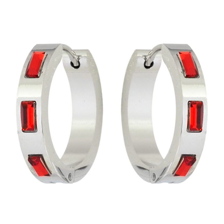 Серьги Xuping TTM Stainless Steel цвет Родий колечки Вставки красные кристаллы фото №17