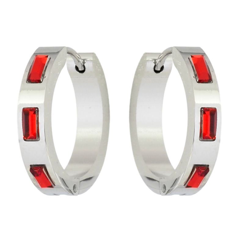 Сережки Xuping TTM Stainless Steel колір Родій колечка Вставки червоні кристали фото №1