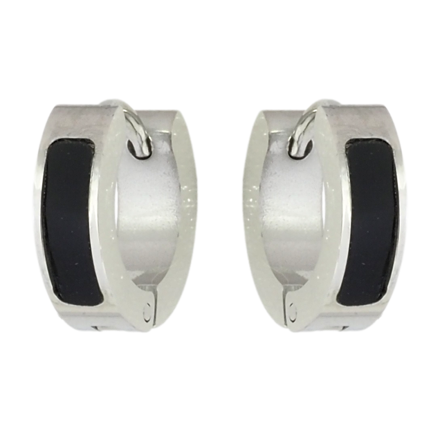 Сережки Xuping TTM Stainless Steel колір Родій колечка Візерунок чорні вставки фото №1