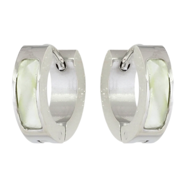 Сережки Xuping TTM Stainless Steel колір Родій колечка Візерунок салатові кристальні вставки фото №5