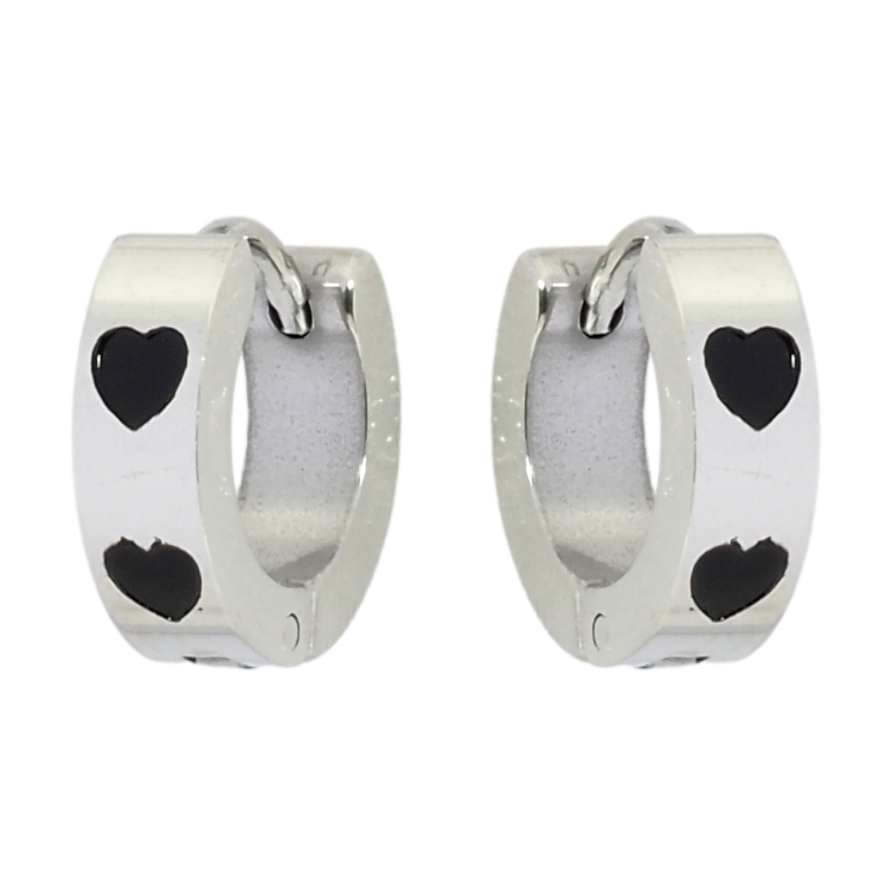 Сережки Xuping TTM Stainless Steel колір Родій колечка Візерунок чорні серця фото №1