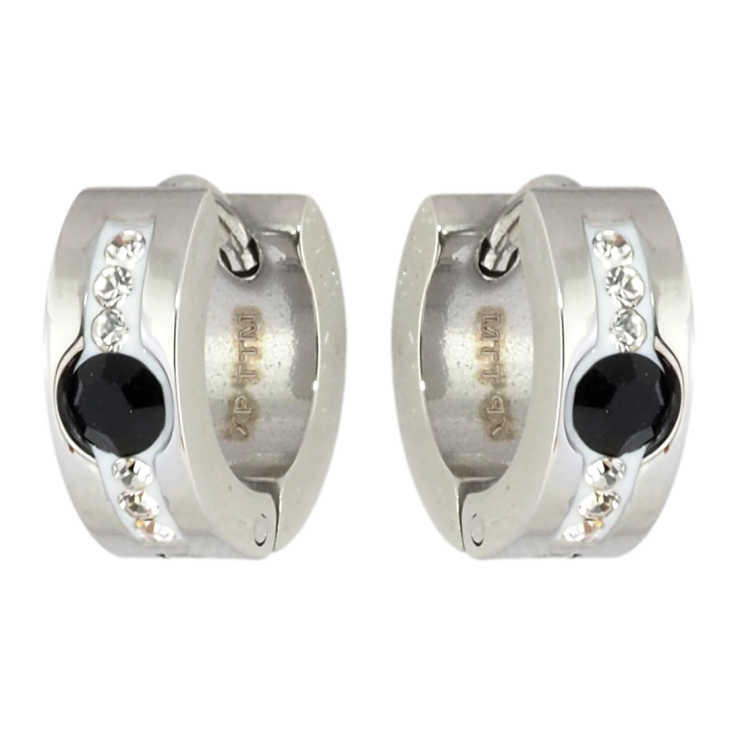 Серьги Xuping TTM Stainless Steel цвет Родий колечки Дорожки циркония с черными фианитами фото №16