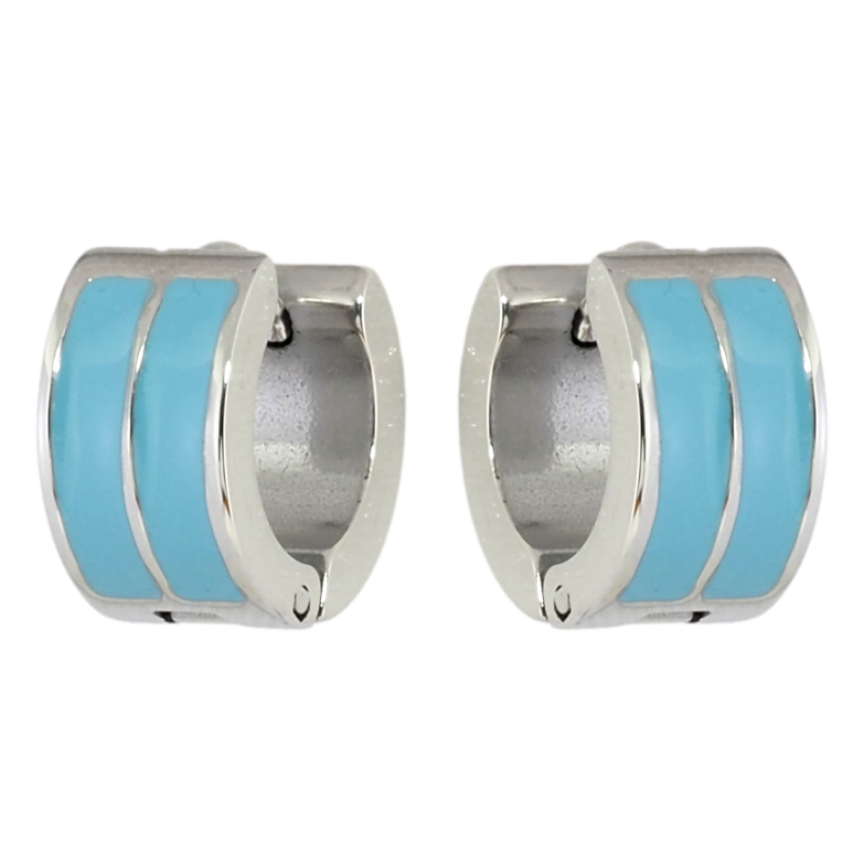 Сережки Xuping TTM Stainless Steel колір Родій колечка Візерунок бірюзовою емаллю фото №5