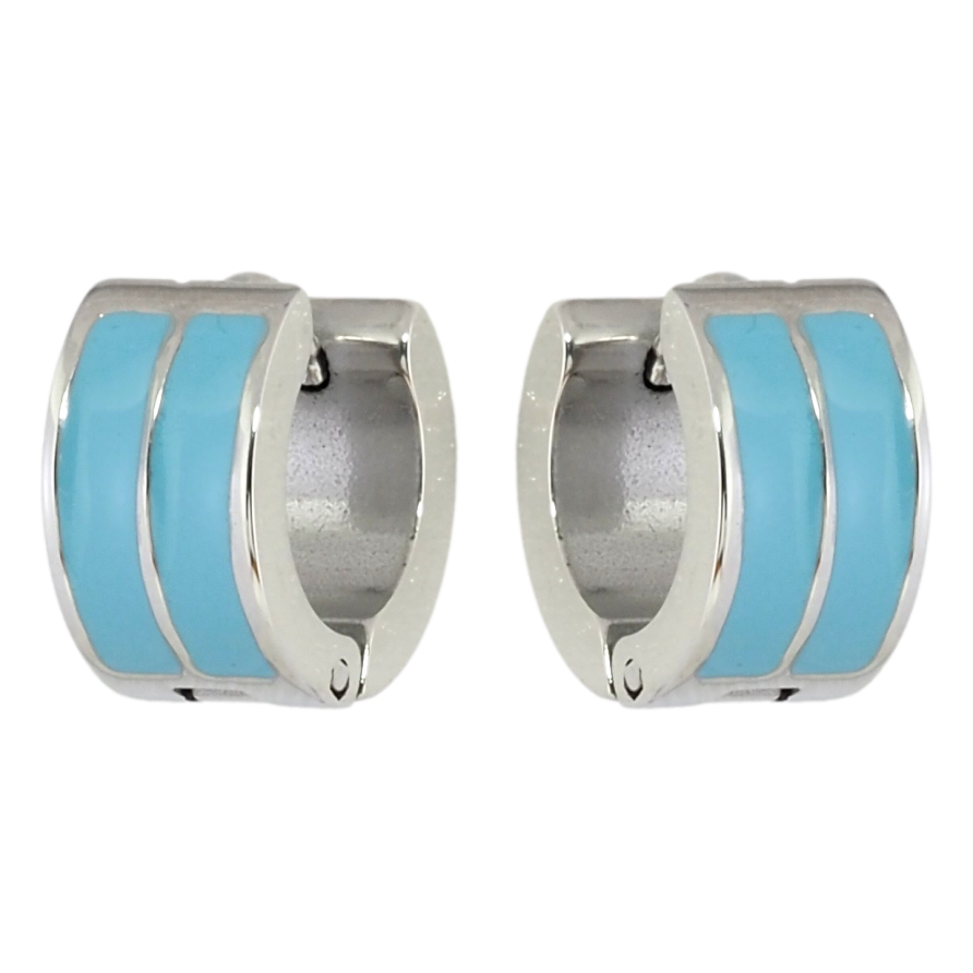 Сережки Xuping TTM Stainless Steel колір Родій колечка Візерунок бірюзовою емаллю фото №1