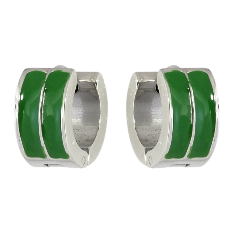 Сережки Xuping TTM Stainless Steel колір Родій колечка Візерунок зеленою емаллю фото №1