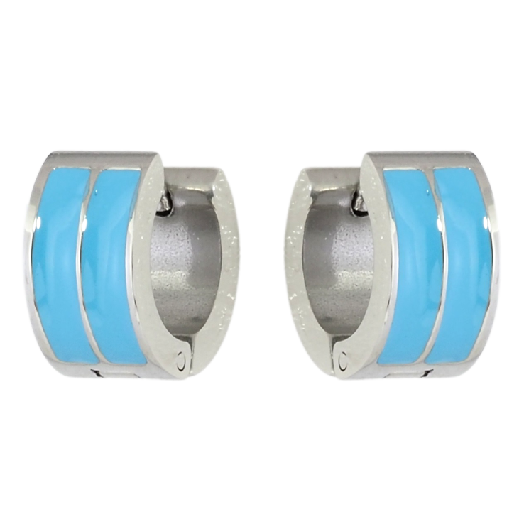 Серьги Xuping TTM Stainless Steel цвет Родий колечки Узор голубой эмалью фото №12
