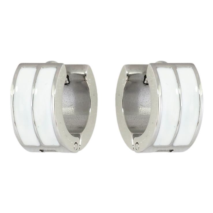 Серьги Xuping TTM Stainless Steel цвет Родий колечки Узор белой эмалью фото №14