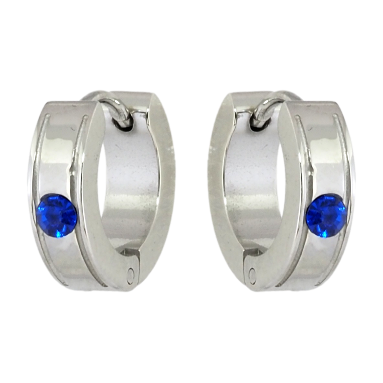 Серьги Xuping TTM Stainless Steel цвет Родий колечки Узор с вставкой синий цирконий фото №1