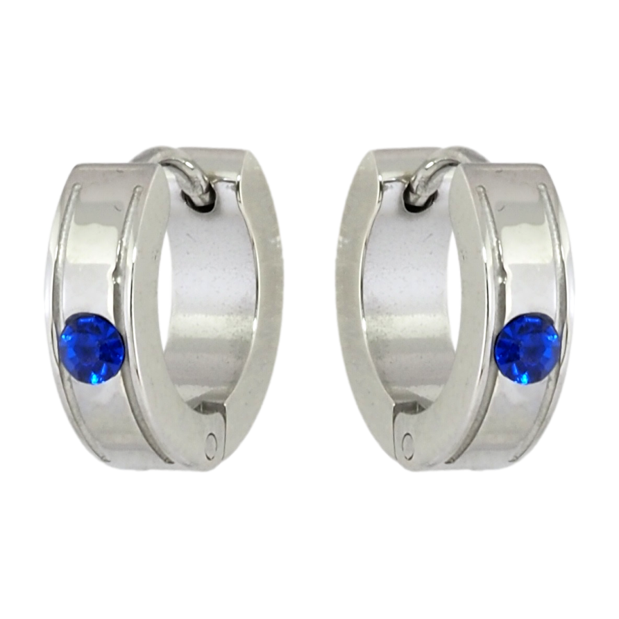 Сережки Xuping TTM Stainless Steel колір Родій колечка Візерунок із вставкою синій цирконій фото №1