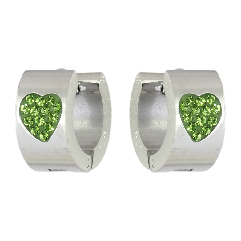 Серьги Xuping TTM Stainless Steel цвет Родий колечки Узор сердечки из зеленого циркония фото №1