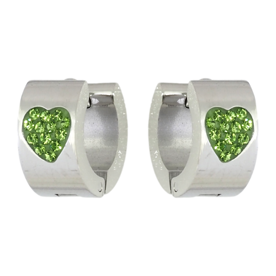 Серьги Xuping TTM Stainless Steel цвет Родий колечки Узор сердечки из зеленого циркония фото №1