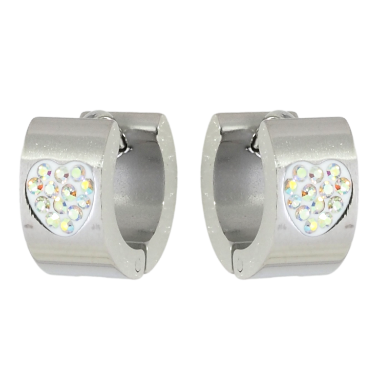 Серьги Xuping TTM Stainless Steel цвет Родий колечки Узор сердечки из радужного циркония фото №7