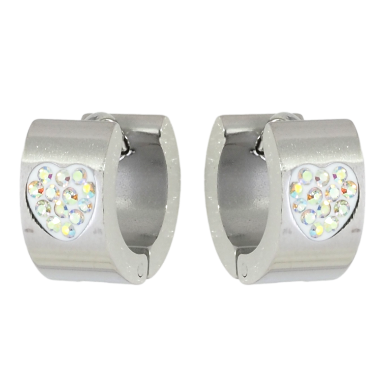 Серьги Xuping TTM Stainless Steel цвет Родий колечки Узор сердечки из радужного циркония фото №1