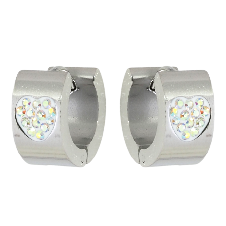 Серьги Xuping TTM Stainless Steel цвет Родий колечки Узор сердечки из радужного циркония фото №1