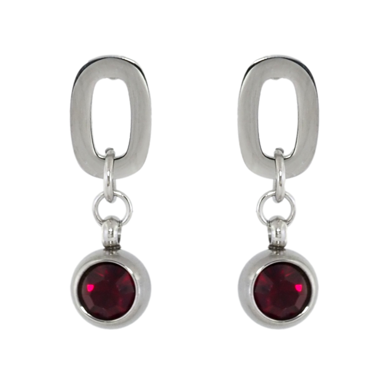 Сережки Xuping TTM Stainless Steel колір Родій пусети Підвіски з червоними кристалами фото №1