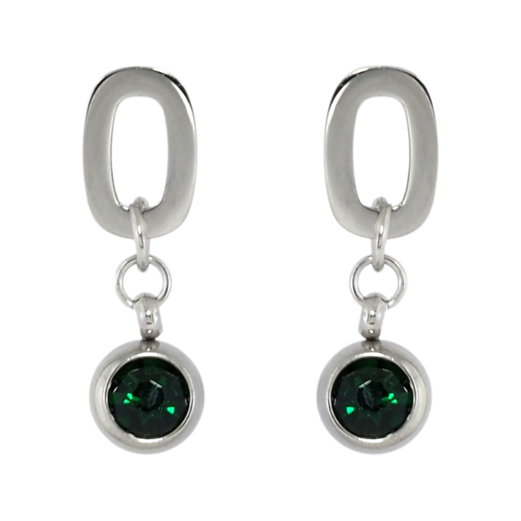 Серьги Xuping TTM Stainless Steel цвет Родий пусеты Подвески с зелеными кристаллами фото №15